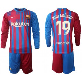 Koszulka FC Barcelona Kun Agüero 19 Dziecięcy Domowe Koszulki Piłkarskie 2021-2022 Długi Rękaw